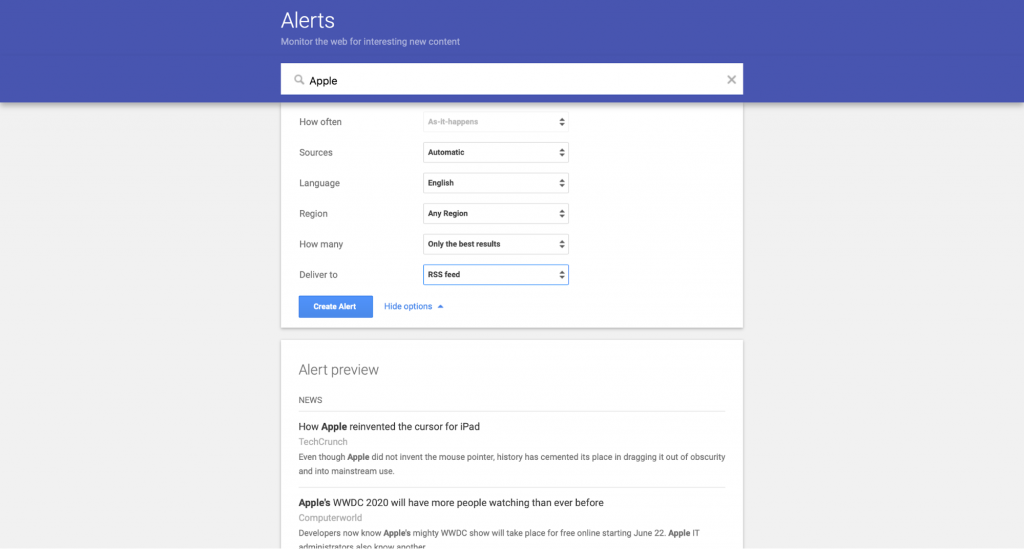 How to create a Google Alert
