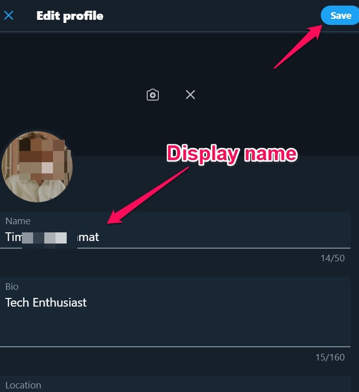 How to change the display name on Twitter