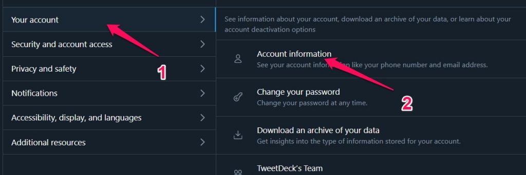 Twitter settings on How to Change Twitter Handle